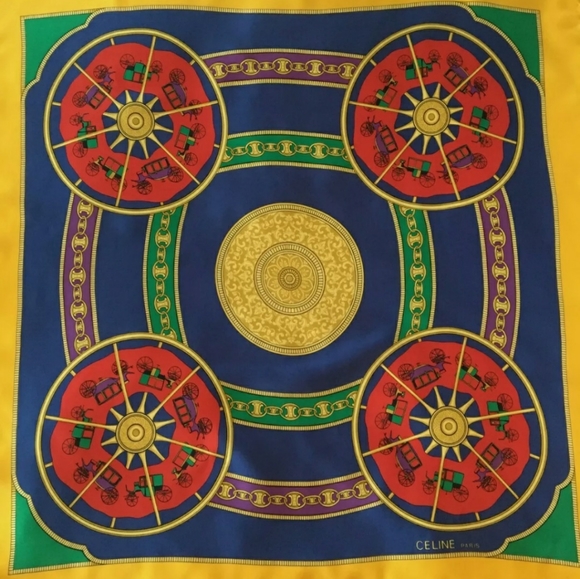 vintage CÉLINE silk scarf 34"X34" beautiful vibrant colors - Picture 2 of 9